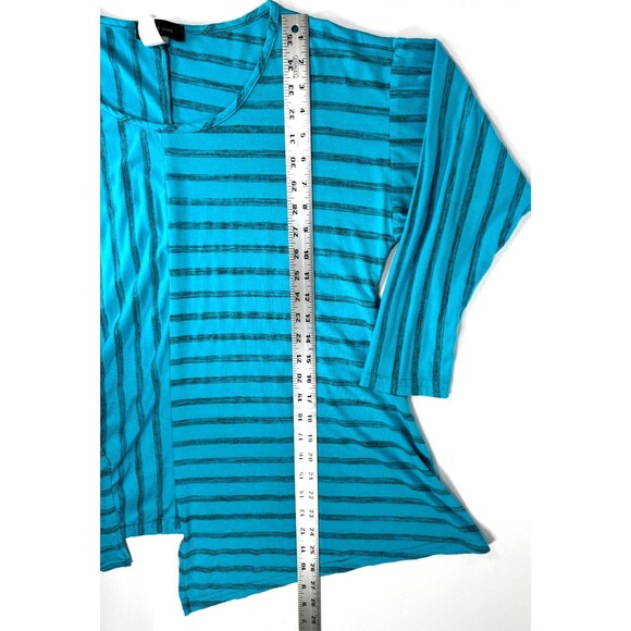 Yushi Tunic Top Womens Large Blue Stripe Asymmetrical Hem Bamboo Blend Artwear - Picture 10 of 12